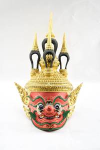 lot 27 image: Red Papier Mache Ogre Mask from Thailand