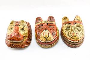 lot 34 image: Three Mexican Folk Art Feline Masks
