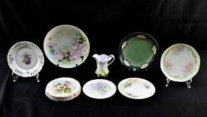 lot 312 image: Eight Vintage and Antique Floral Serving Items by Haviland, Rosenthal, and More