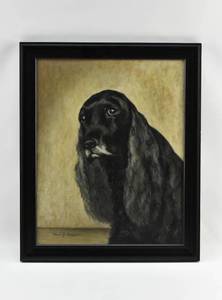 lot 62 image: Signed Dog Portrait Painting