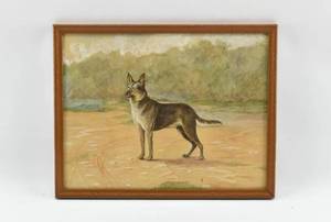 lot 63 image: Signed German Shepherd Watercolor Painting