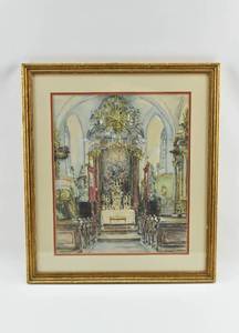 lot 64 image: Signed Empty Church Artwork by Herta Czoernig-Gohanz