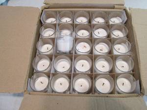 lot 130 image: Case of 75 white 10hr votive in gla...