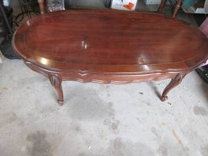 lot 161 image: Wood Oval coffee table with scallop...