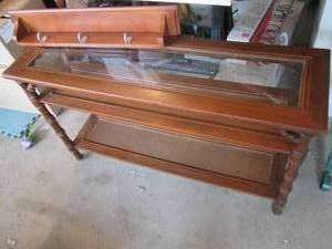 lot 177 image: Beautiful Wood sofa table with glas...