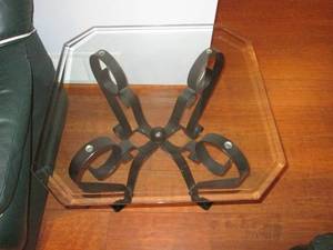 lot 17 image: Pair of 2 square top beveled edge  tables