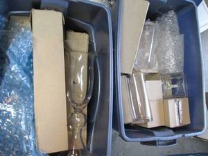 lot 59 image: 2 Covered totes with assorted vases...