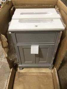 Vanity Art 24 in. Single Sink Vanity & Mirror - Grey, VA1024G Customer Returns See Pictures