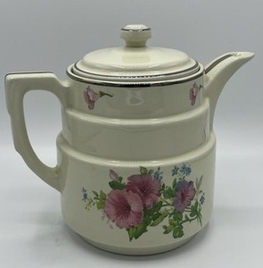 lot 12 image: Vintage Halls Superior Quality Morning Glory Coffee Pot with Pink Flowers