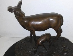 Brass Statue, Doe & Fawn 7.5 tall.