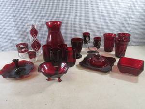 (F-1) Assorted Vintage Red Glass Gl...