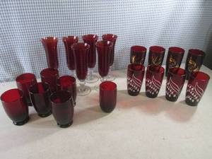 (F-1) Assorted Vintage Red Glass Gl...