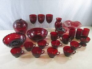 (F-1) Assorted Red Glass Cups Bowls...