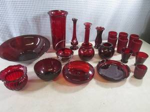 (F-1) Assorted Vintage Red Glass Va...