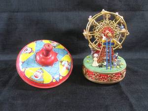 (EC1) Vintage Tin Clown Spin Top Wo...