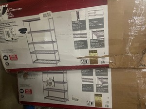 lot 22 image: Lot of 2 Husky 5-Tier Heavy Duty Steel Garage Storage Shelving Unit in Silver (48 in. W x 78 in. H x 24 in. D) customer returns review pictures