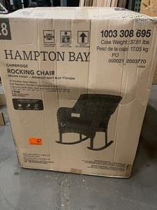 lot 34 image: Hampton Bay Cambridge Brown Wicker Outdoor Patio Rocking Chair with CushionGuard Midnight Navy Blue Cushions