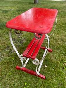 lot 106 image: Vintage Wood and Metal Patio Table
