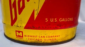 lot 136 image: Vintage Midwest Can Company Five Gallon Gas Can with Great Graphics