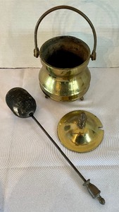 lot 157 image: Vintage Heavy Brass Smudge Pot with Pumice Wand