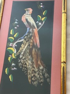 lot 206 image: Pair of Vintage Bird Feather Framed Art Pieces