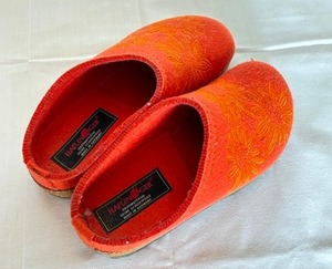 lot 254 image: Haflinger Grizzly with Flower RedOrange Wool Slip-on Clogs (Size 37)