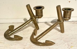 lot 365 image: Brass Anchor Shaped Candle Holders