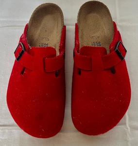 lot 332 image: Red  Burgundy Suede Boston Birkenstocks