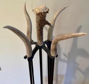 lot 377 image: Rustic Faux Antler Fireplace Set