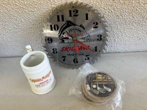 lot 227 image: Skilsaw Shop Clock, Mug & Coasters