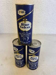 lot 240 image: Full Cans Blue Velvet Outboard Motor Oil