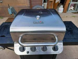 lot 23 image: Clean Char-Broil Gas Grill with External Burner