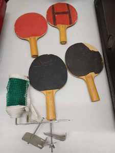 lot 43 image: Table Tennis Net with 4-Wood Paddles