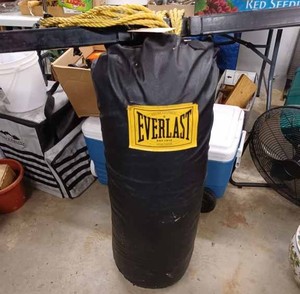 lot 49 image: Everlast 36-inch tall 80 lb. Heavy Punching Bag with an Everlast 2-inch X 58-inch Square Tube with Nylon Rope and Heavy Chain