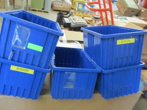 5 blue square bins 16 inches long x...