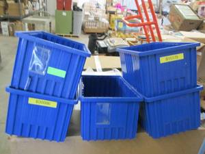 5 blue square bins 16 inches long x...