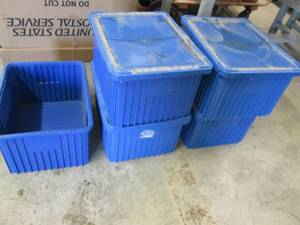 5 blue bins 4 with covers 23 inches...