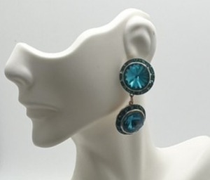 lot 11 image: Aqua Ravioli Rhinestone Earrings