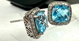 lot 2 image: Pair of David Yurman Sterling and Blue Topaz and Diamond Earrings