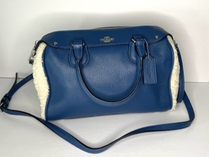 lot 14B image: Coach BlueSlateNatural Sherpa Mini Bennett Satchel with Crossbody Strap