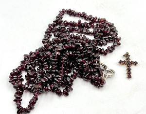 lot 47 image: Triple Strand Garnet Beaded Necklace and Garnet Cross Pendant