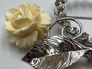 lot 88 image: Vintage Sterling Rose Brooch & Vintage Rhinestone Krementz Brooch