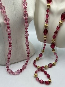 lot 300 image: Two Vintage Pink Crystal Beaded Necklaces