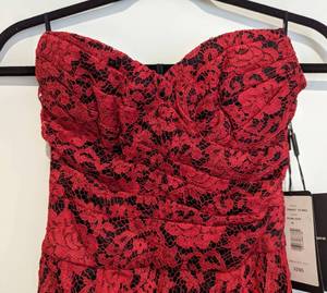 lot 203 image: New Dolce and Gabbana Strapless Red Lace Dress