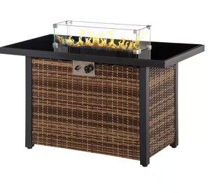 lot 252 image: Outsunny Brown Metal Outdoor Propane Gas Fire Pit Table, 50,000 BTU Electric Ignition with Glass Cover (OPEN BOX)