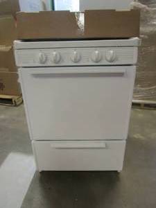 lot 216 image: Premier 24 in. 2.97 cu. ft. Freestanding Gas Range in White (BOTH SIDE PANELS ARE DAMAGED AT THE BOTTOM)
