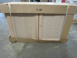 lot 249 image: Hampton Bay Hampton Assembled 36x23.5x12 in. Wall Bridge Cabinet in Unfinished Beech