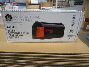 lot 303 image: Architectural Mailboxes Elite Black, Medium, Steel, Post Mount Mailbox - OPEN BOX