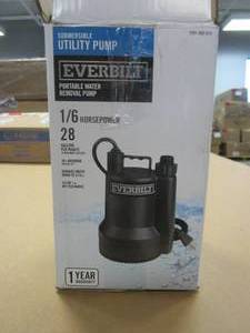 lot 310 image: Everbilt 16 HP Plastic Submersible Utility Pump - LOOKS USED