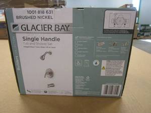 lot 316 image: Glacier Bay Single Handle Tub and Shower Set in Brushed Nickel - Open Box